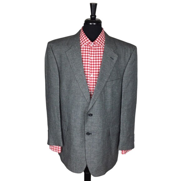 Jos A Bank Mens Black/White Houndstooth Linen/Wool Sport Coat Blazer Size 48R